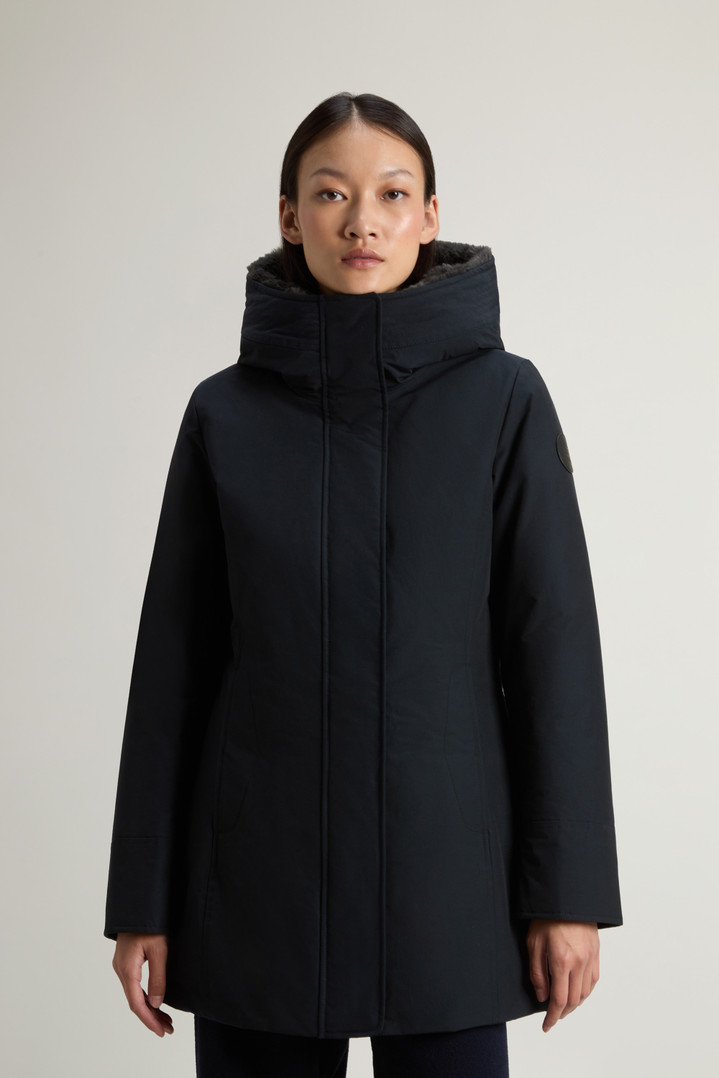 Boulder Parka in Ramar Cloth with Hood and Detachable Faux Fur Trim Blue photo 1 | Woolrich