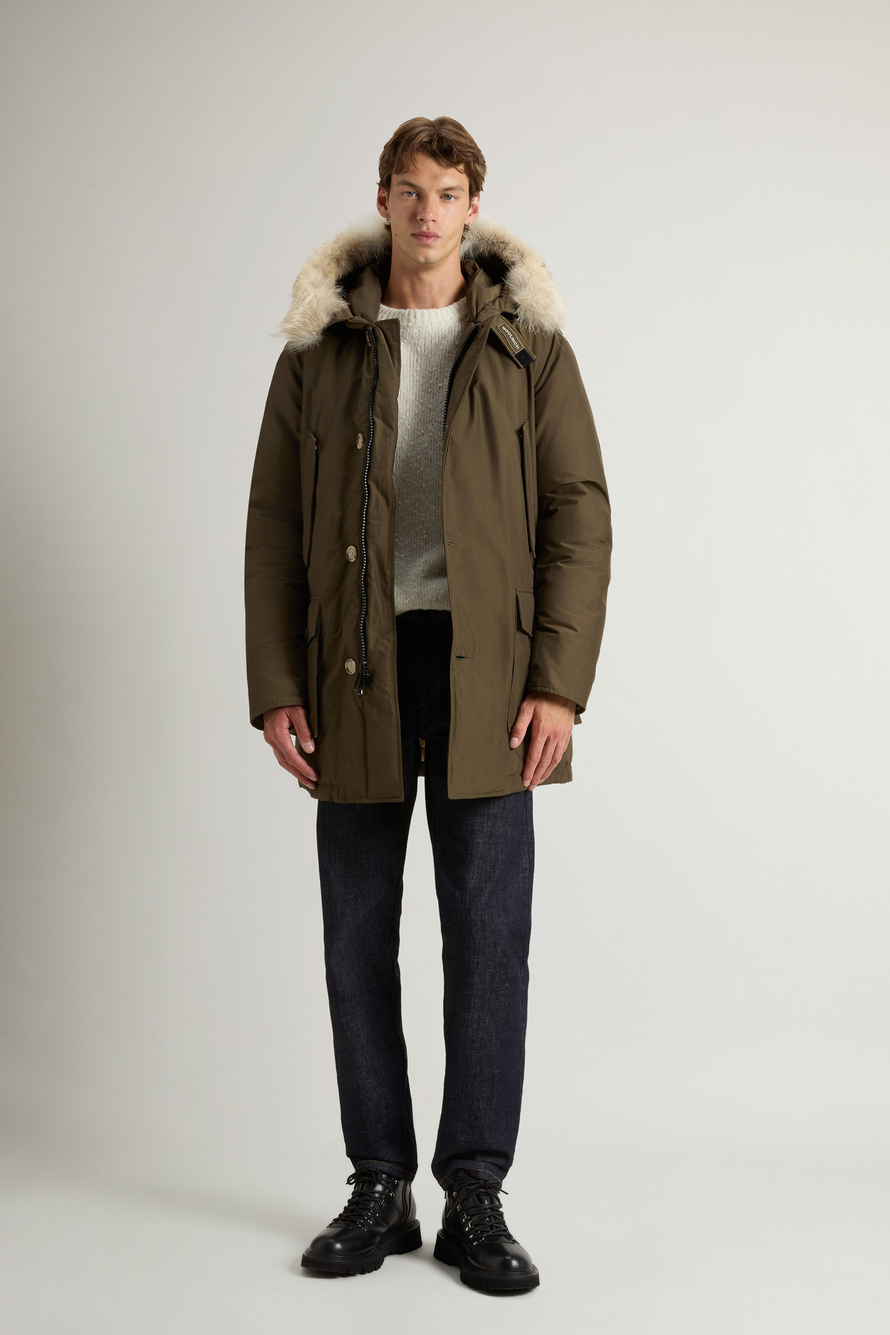 Arctic Parka in Ramar Cloth with Detachable Fur Trim Green photo 2 | Woolrich