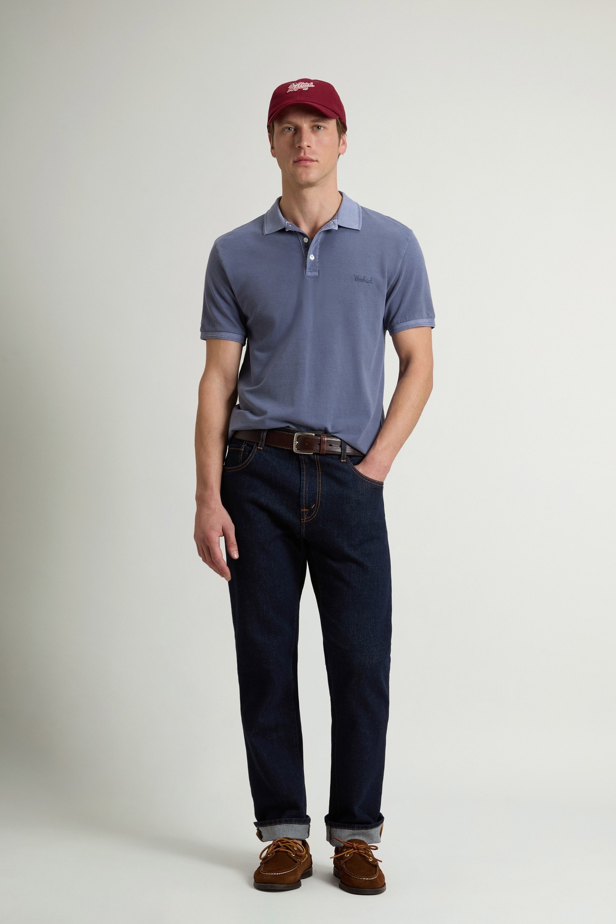 Garment-Dyed Mackinack Polo in Stretch Cotton Piquet Blue photo 2 | Woolrich