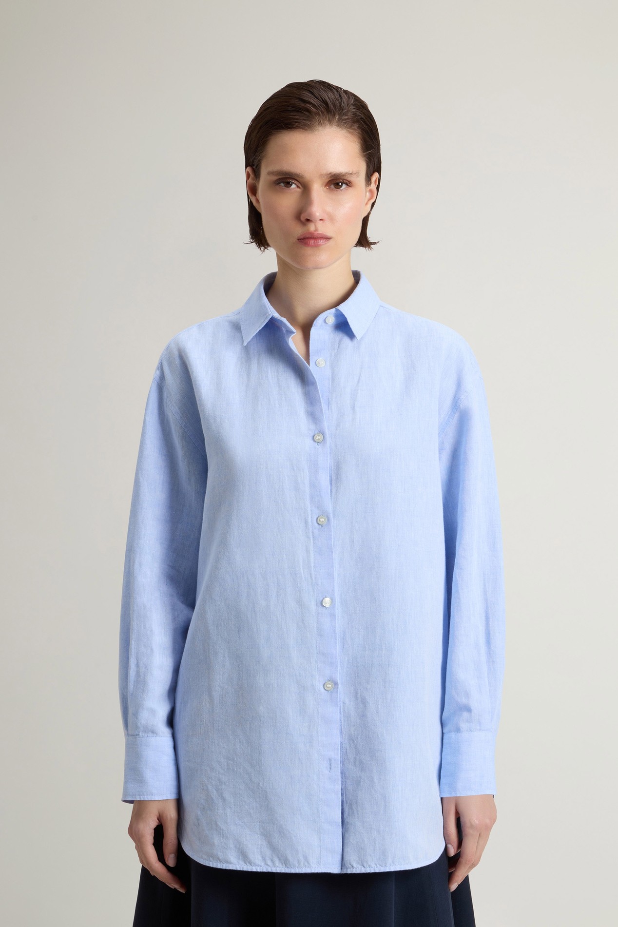 COTTON LINEN YD BOYFRIEND SHIRT Blue photo 1 | Woolrich