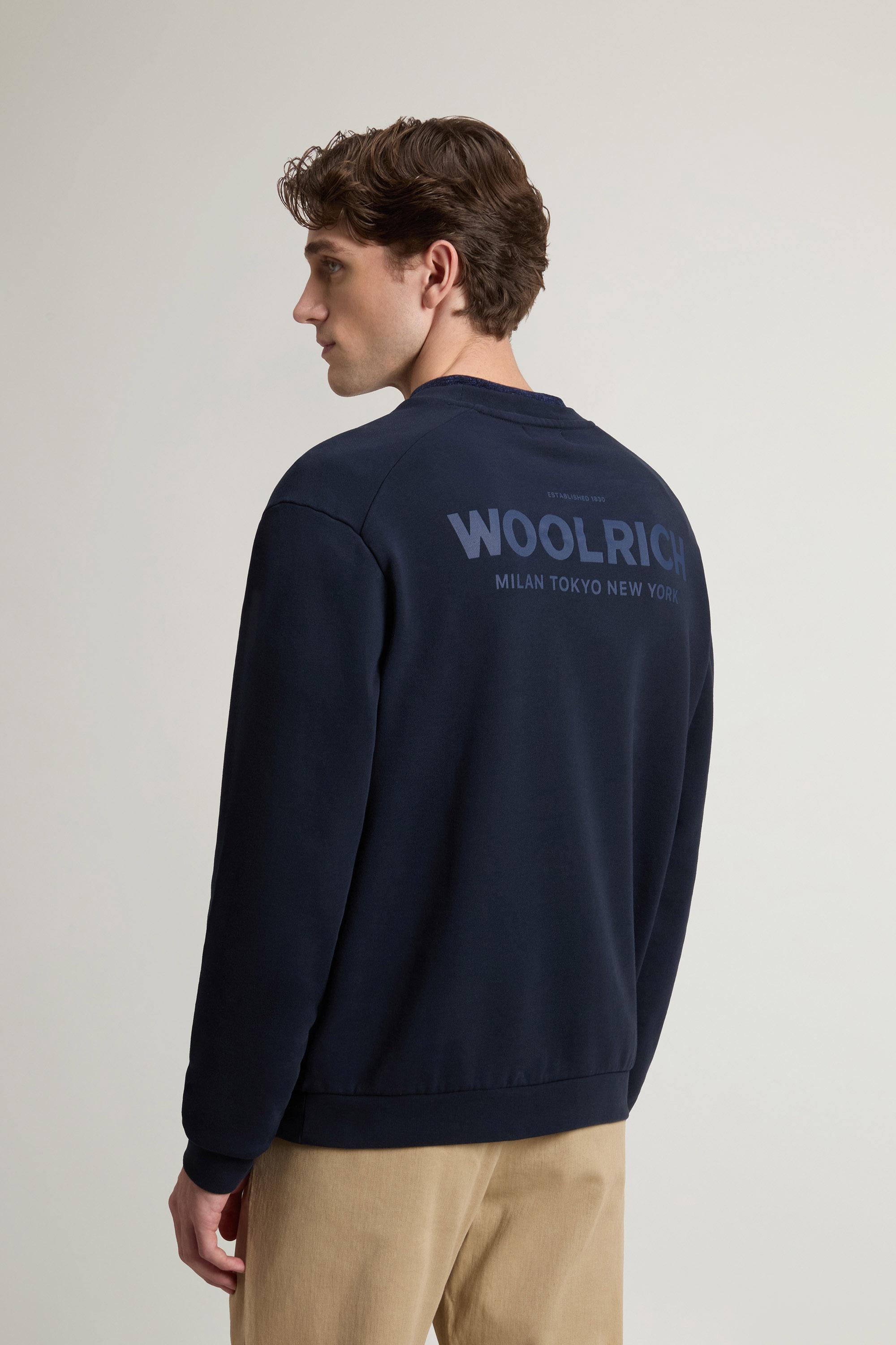 Crewneck Sweatshirt in Pure Cotton with Macro Logo on the Back Blue photo 1 | Woolrich