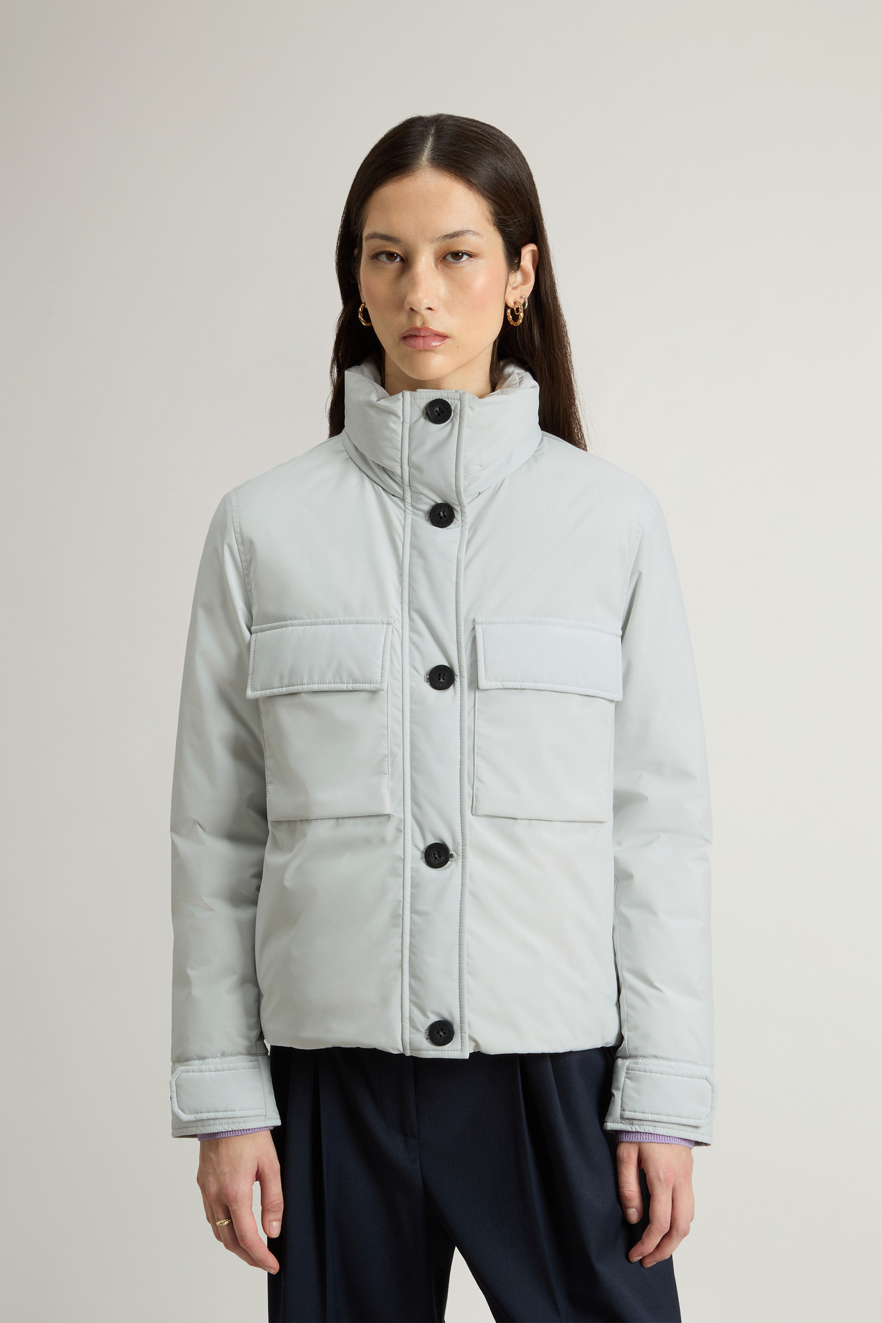 Cloud Jacket with Stand-Up Collar and Packable Hood Gray photo 1 | Woolrich