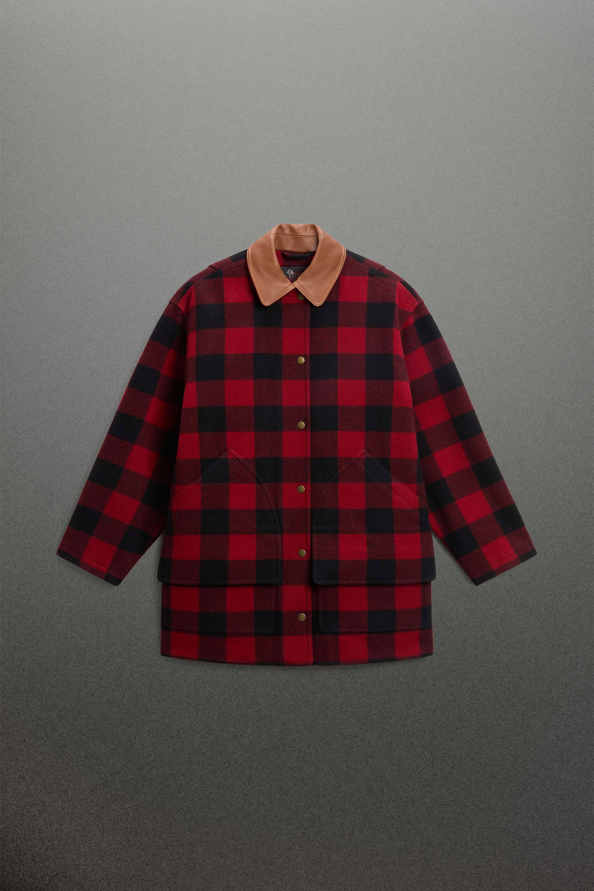 Barn-Mantel aus karierter Wollmischung Rot photo 1 | Woolrich