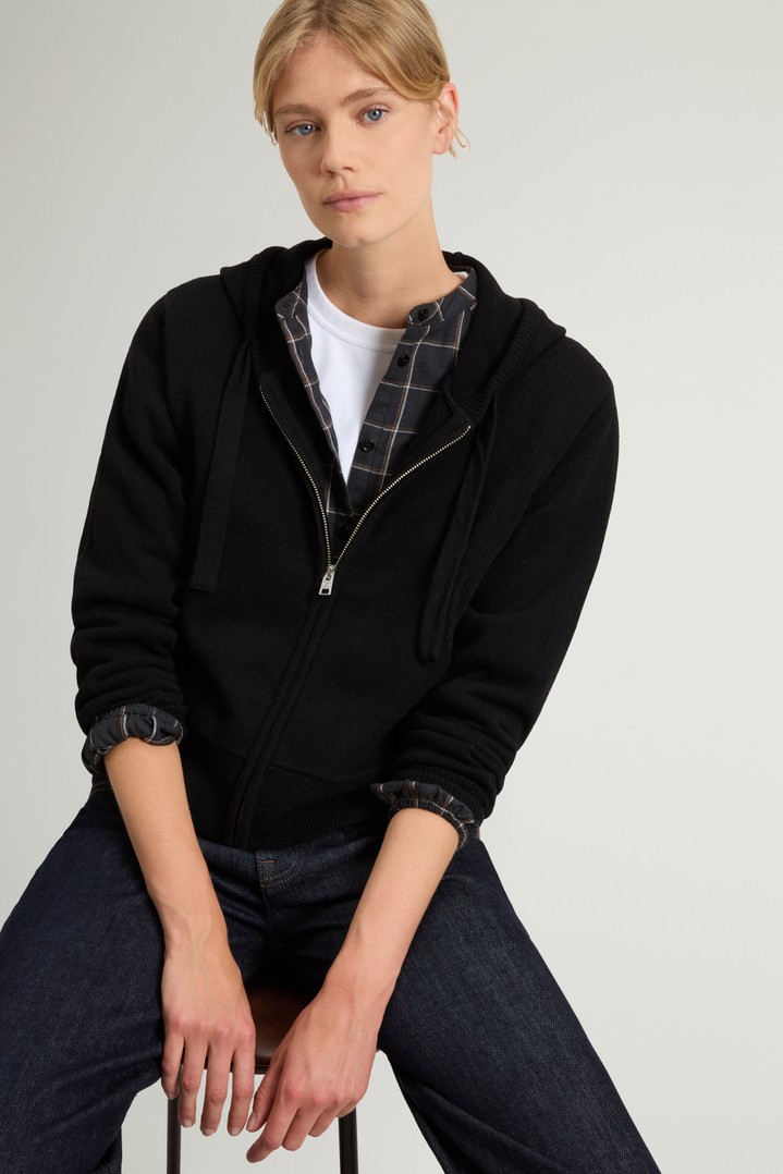 Hooded Full-Zipper Sweater in Wool and Cashmere Blend Black photo 4 | Woolrich