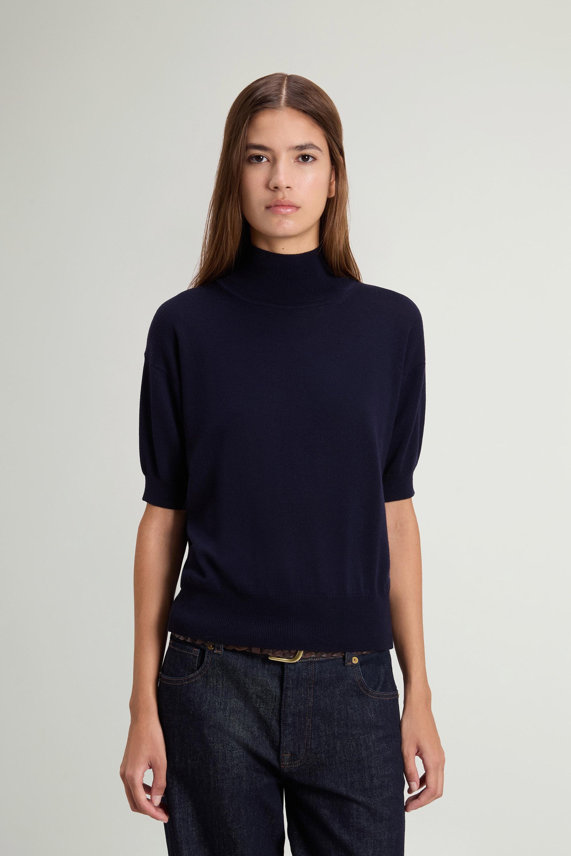 Knit Turtleneck T-Shirt in Pure Merino Virgin Wool Blue photo 1 | Woolrich