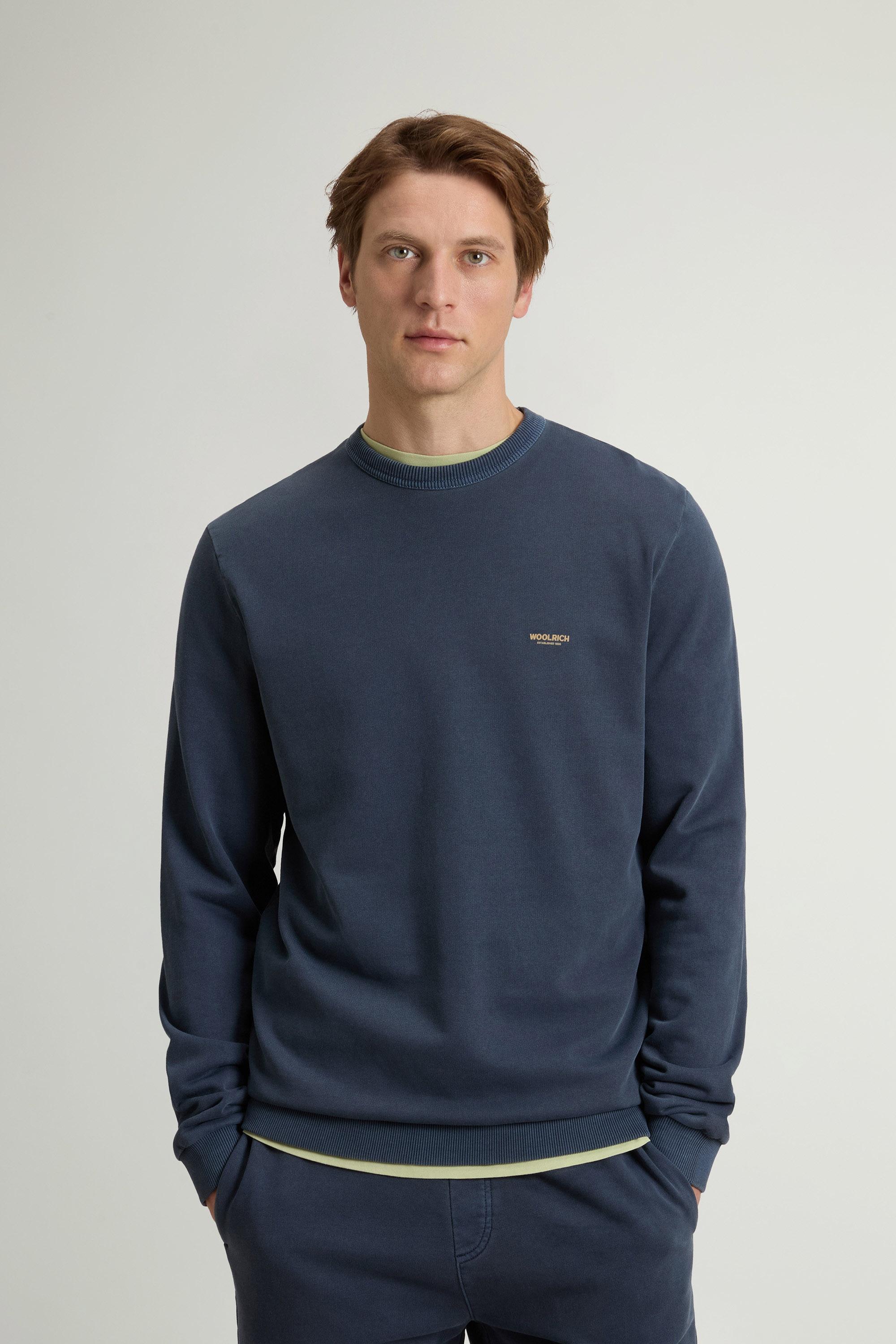Garment-Dyed Crewneck Sweatshirt in Pure Cotton with Logo Blue photo 1 | Woolrich