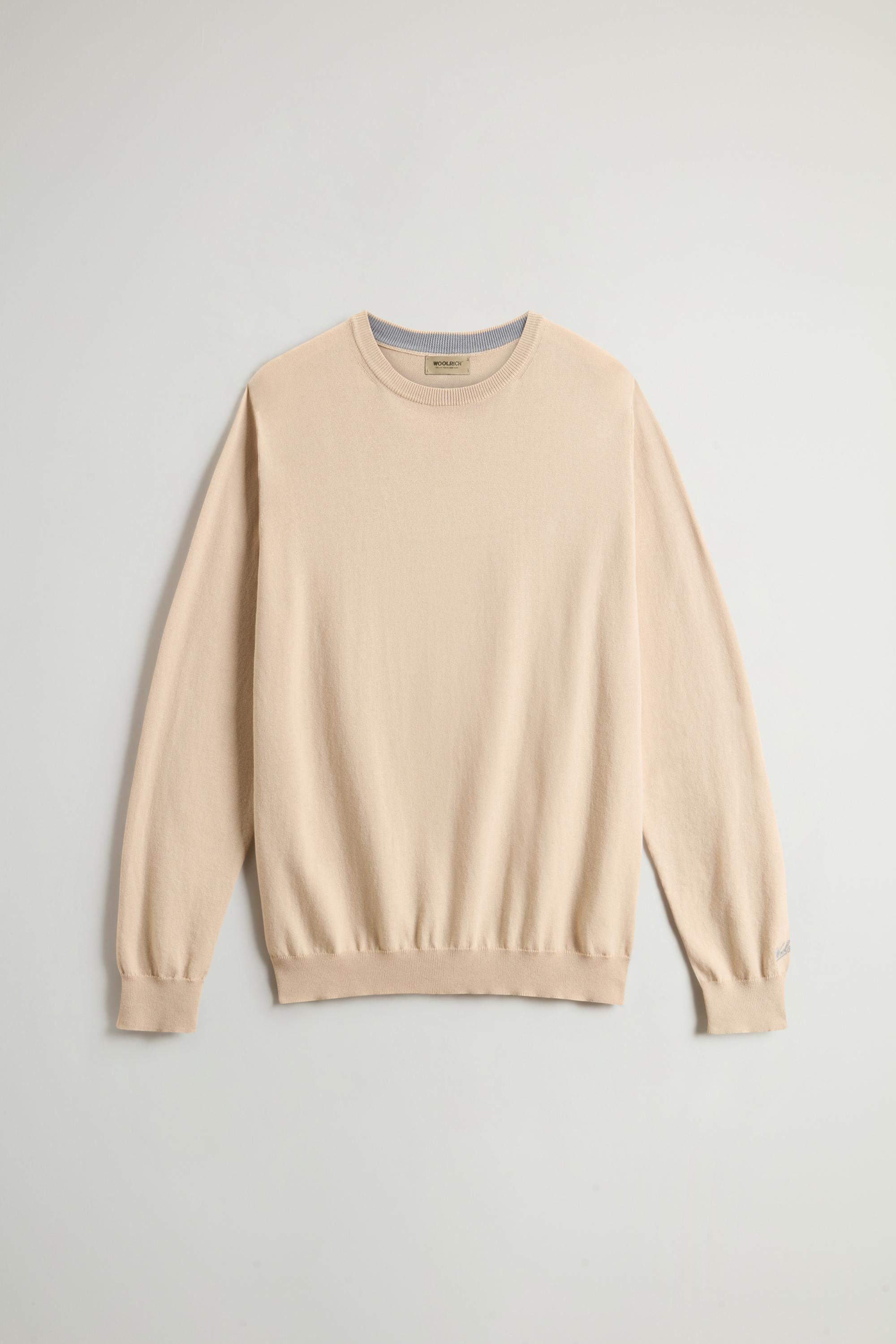Crewneck Sweater in Pure Cotton with Embroidered Logo Beige photo 5 | Woolrich