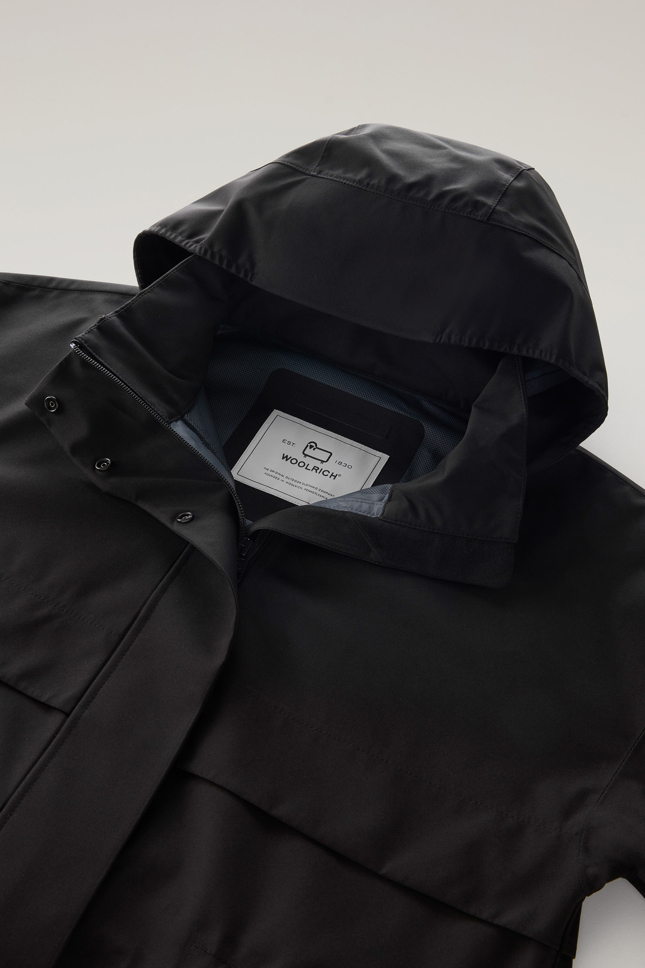 Waterproof Parka in Light Stretch Fabric with a Detachable Hood Black photo 2 | Woolrich