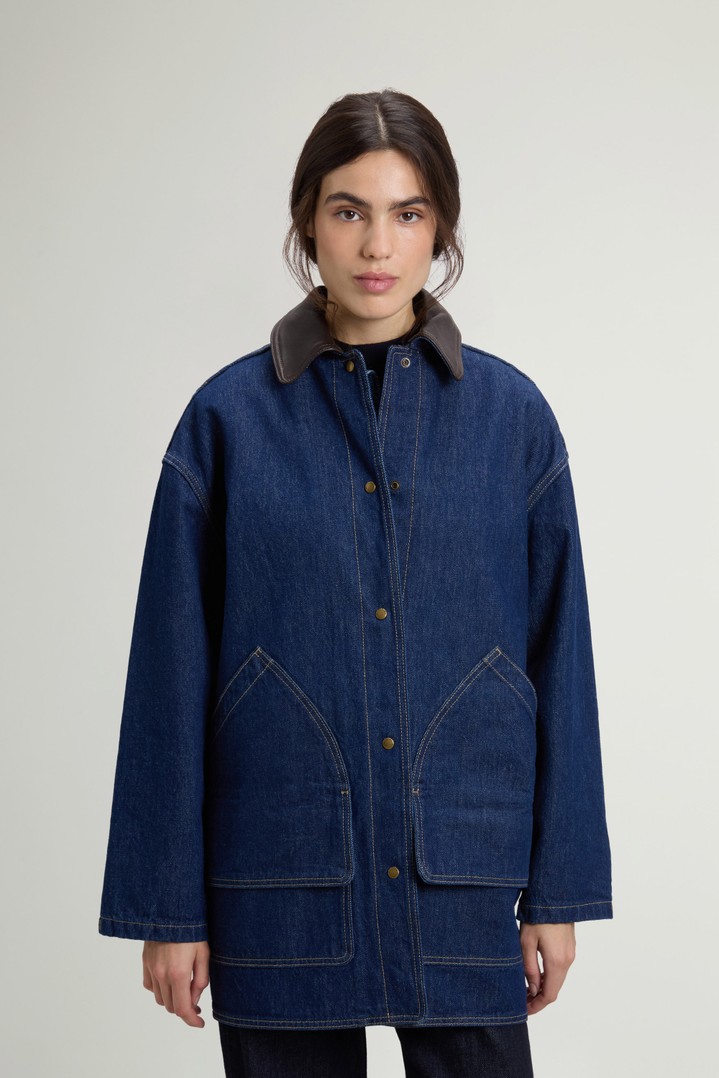 Jacket in Pure Cotton Denim with Leather Collar Blue photo 1 | Woolrich