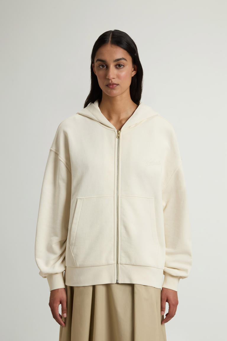 Kapuzenjacke aus reiner Baumwolle mit durchgehendem Reißverschluss Weiß photo 1 | Woolrich