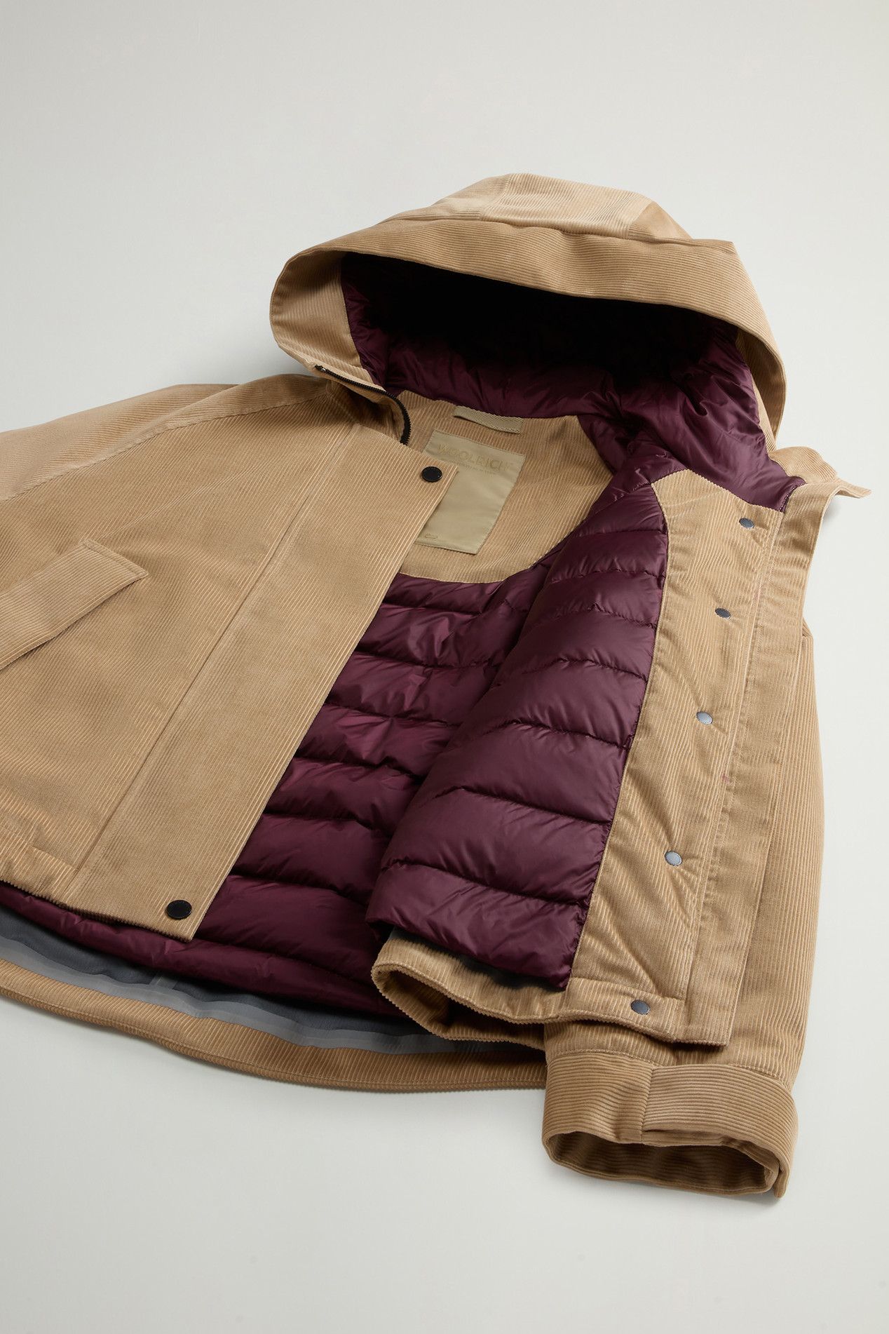 Three-Layered Corduroy Jacket with Hood Beige photo 8 | Woolrich