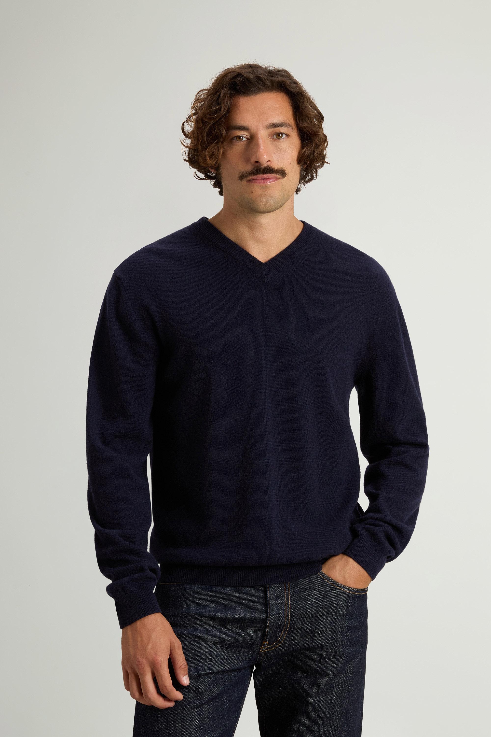 V-Neck Sweater in Pure Virgin Wool Blue photo 1 | Woolrich