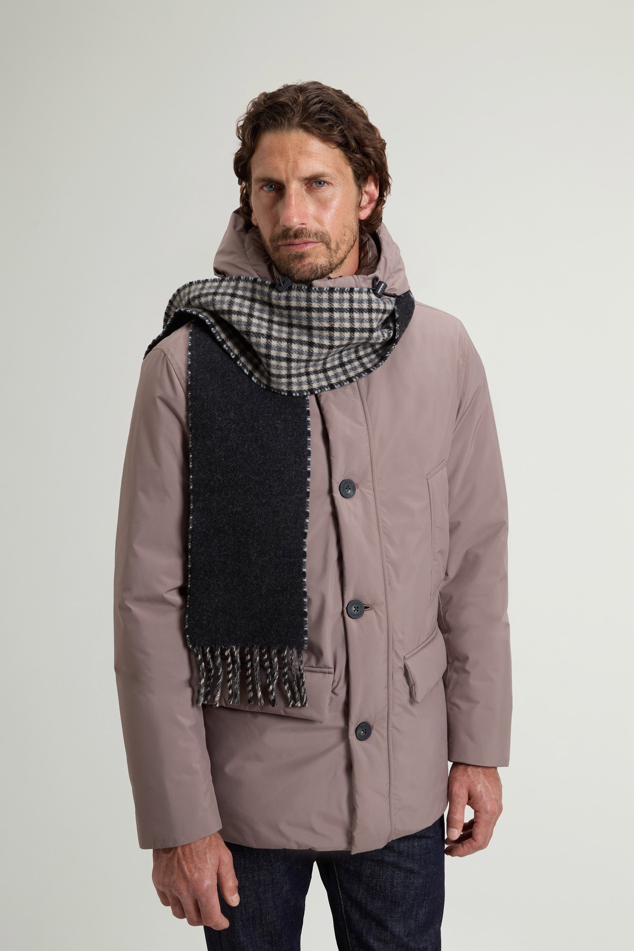 Scarf in Pure Wool with Checked Pattern Gray photo 1 | Woolrich