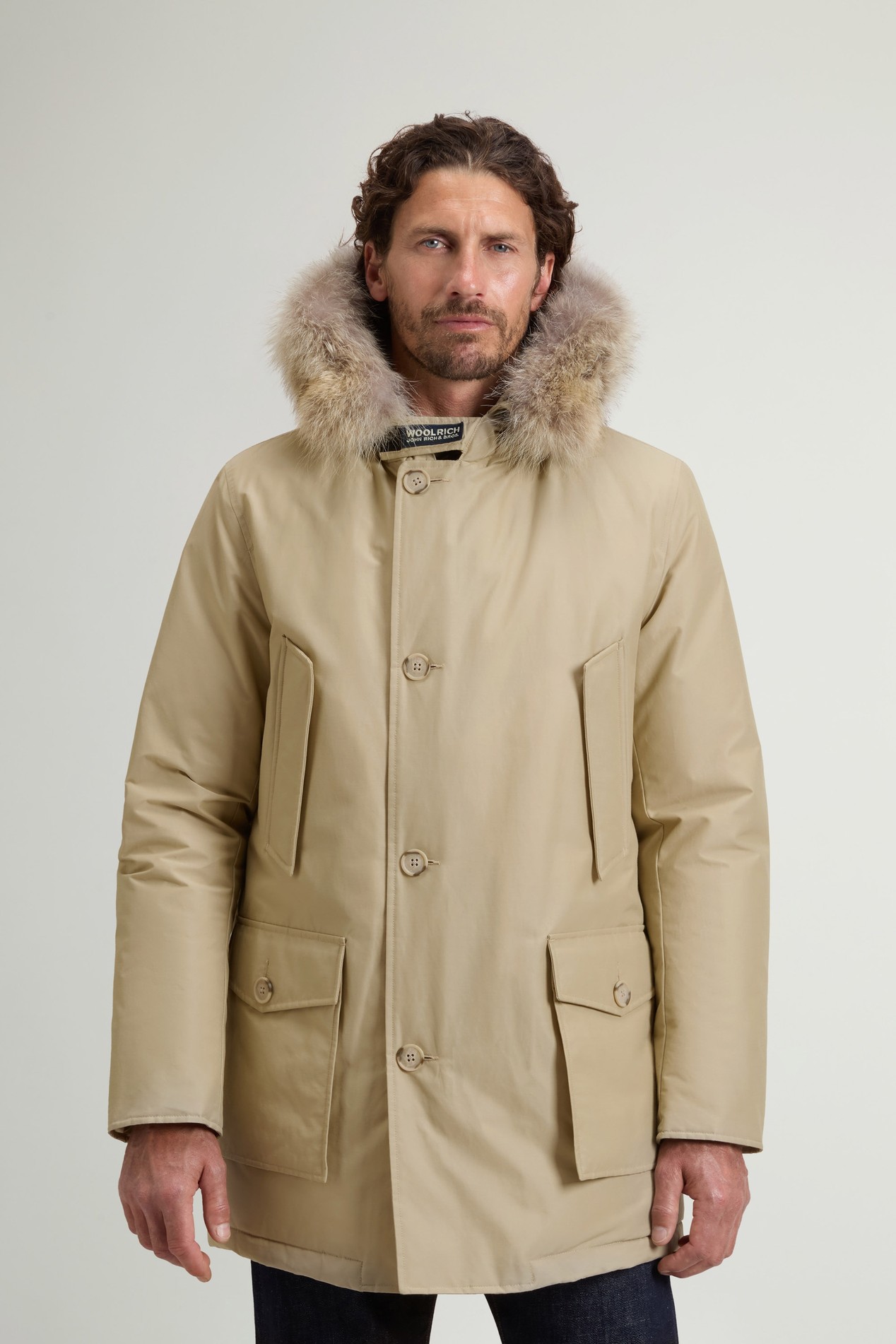 Arctic Parka in Ramar Cloth with Detachable Fur Trim Beige photo 1 | Woolrich