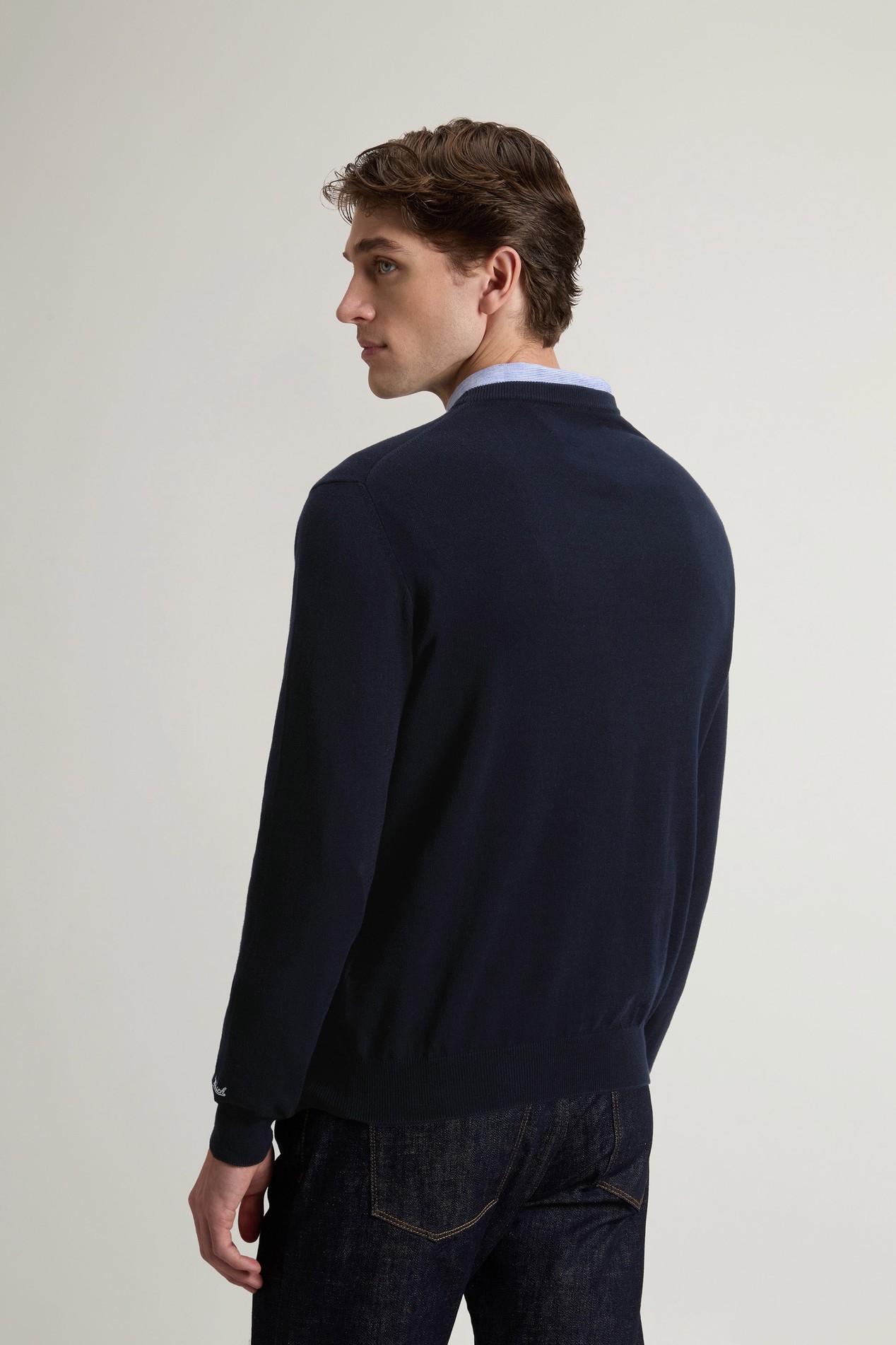 Crewneck Sweater in Pure Cotton with Embroidered Logo Blue photo 3 | Woolrich