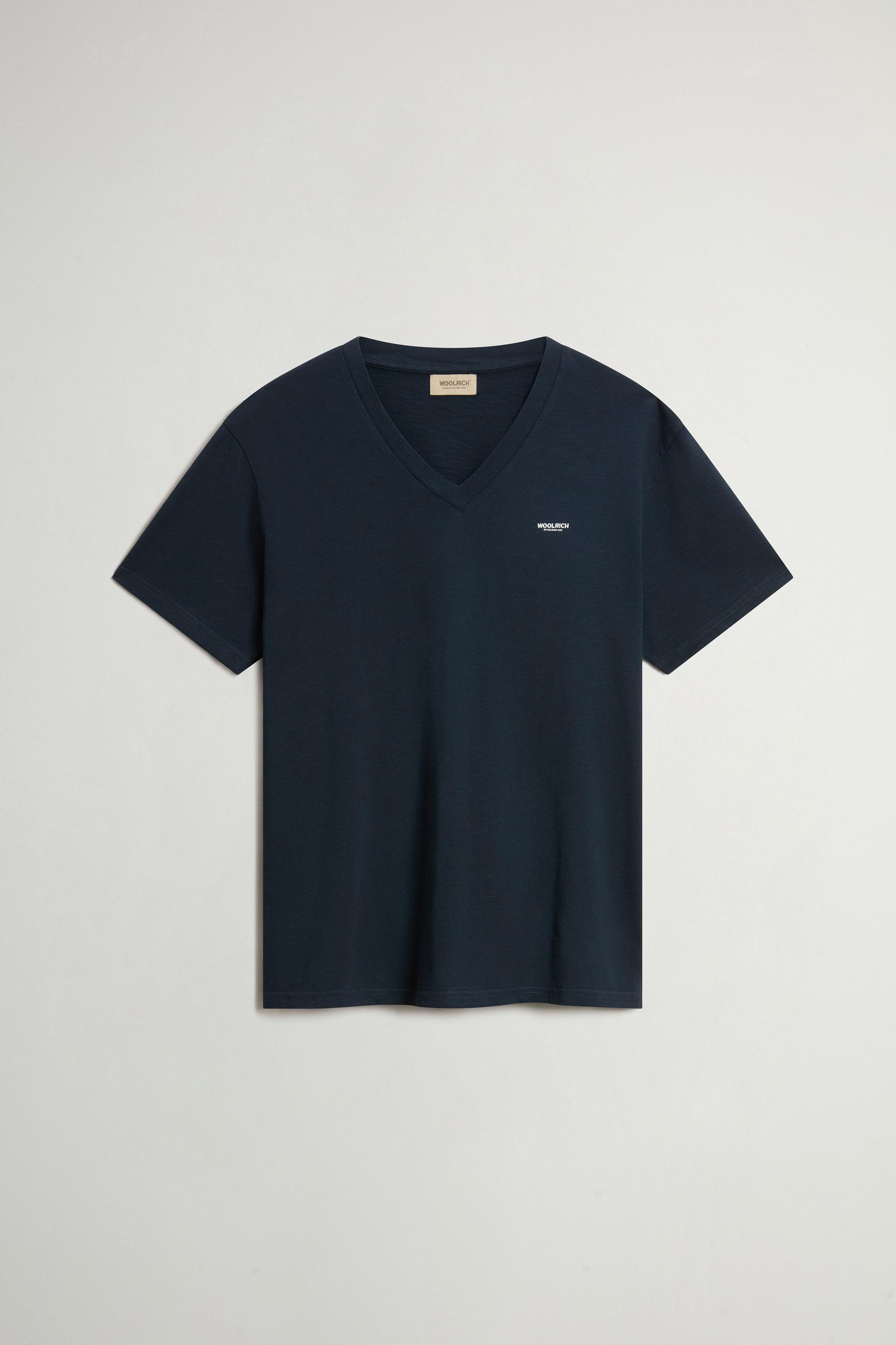 Slub V-Neck T-Shirt in Pure Cotton Blue photo 1 | Woolrich