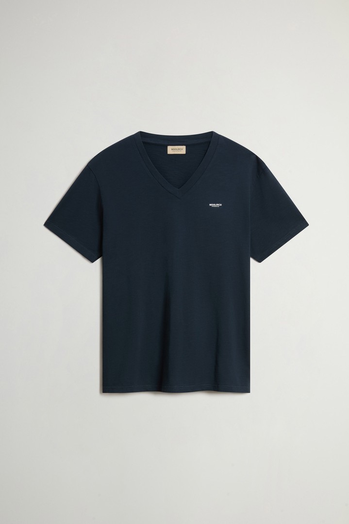Slub V-Neck T-Shirt in Pure Cotton Blue photo 1 | Woolrich