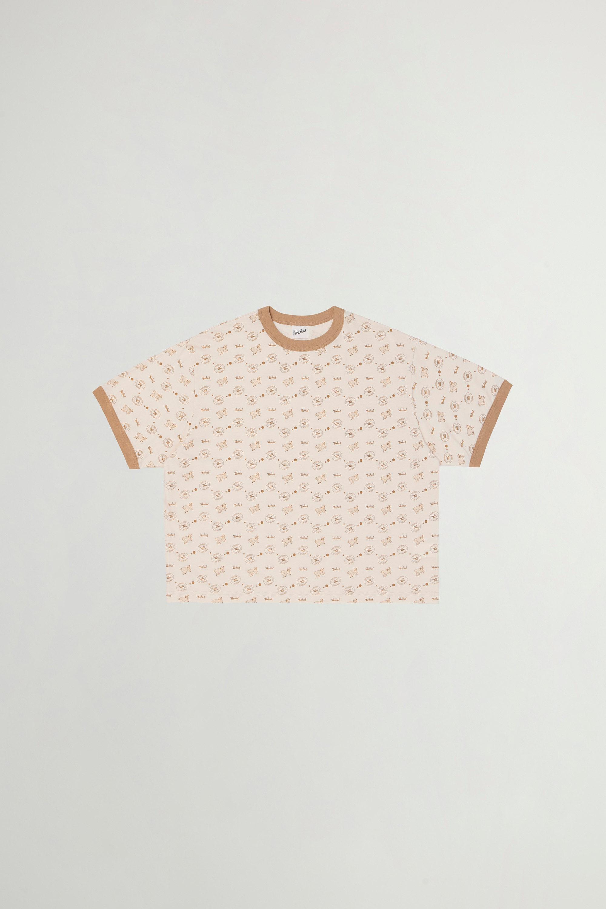 Ringer T-Shirt in Printed Pure Cotton Beige photo 1 | Woolrich