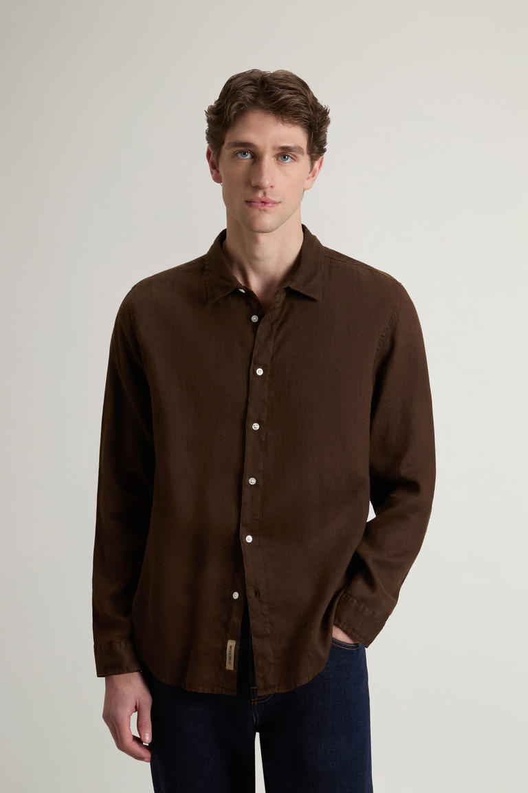 Stückgefärbtes Hemd aus reinem Leinen Braun photo 1 | Woolrich
