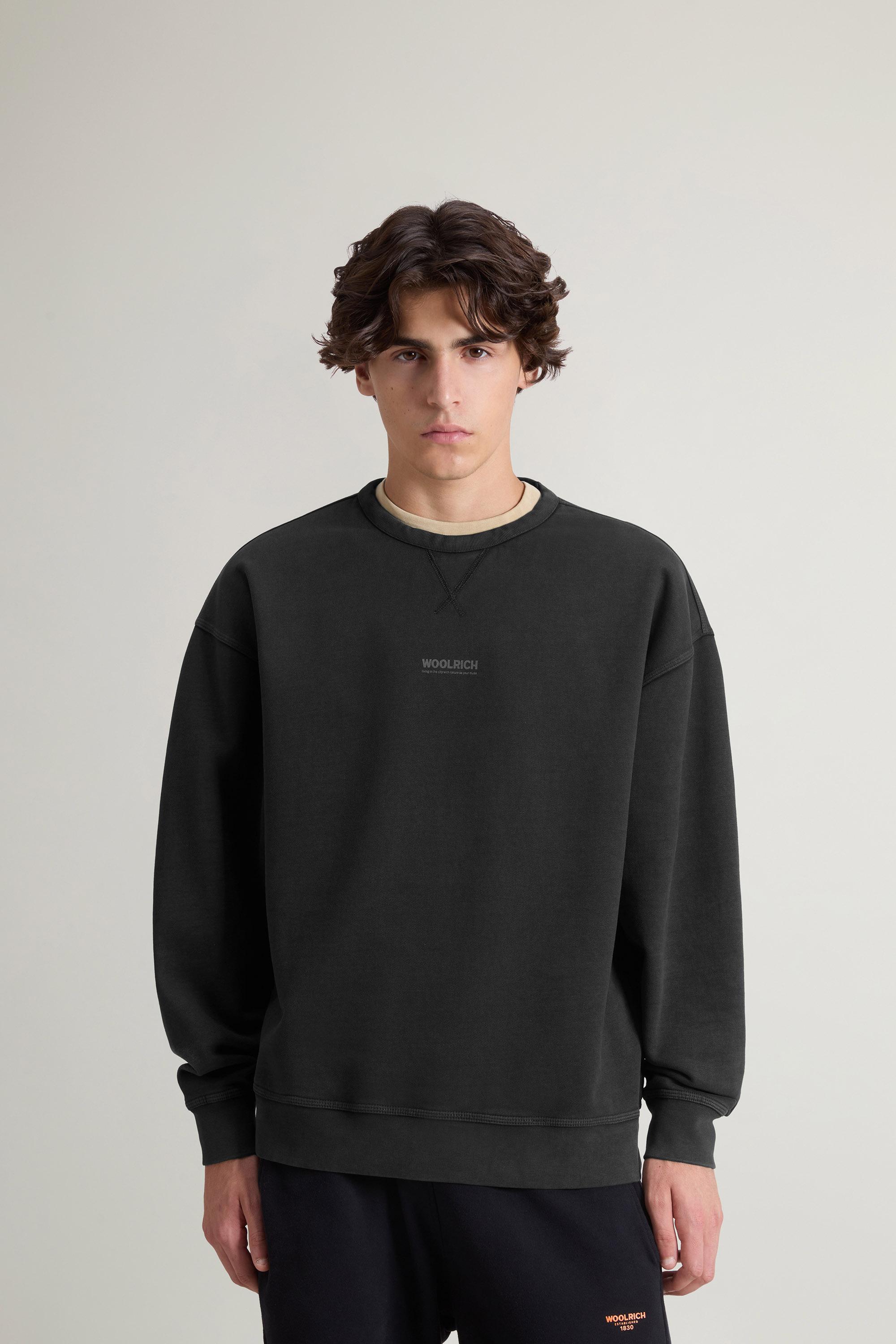 Teen Boys’ Garment-Dyed Pure Cotton Crewneck Sweatshirt with Rear Print Black photo 1 | Woolrich