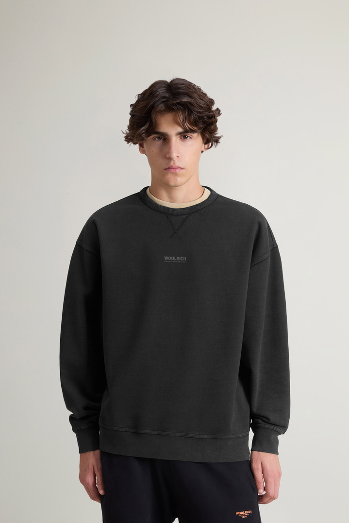Teen Boys’ Garment-Dyed Pure Cotton Crewneck Sweatshirt with Rear Print Black photo 1 | Woolrich