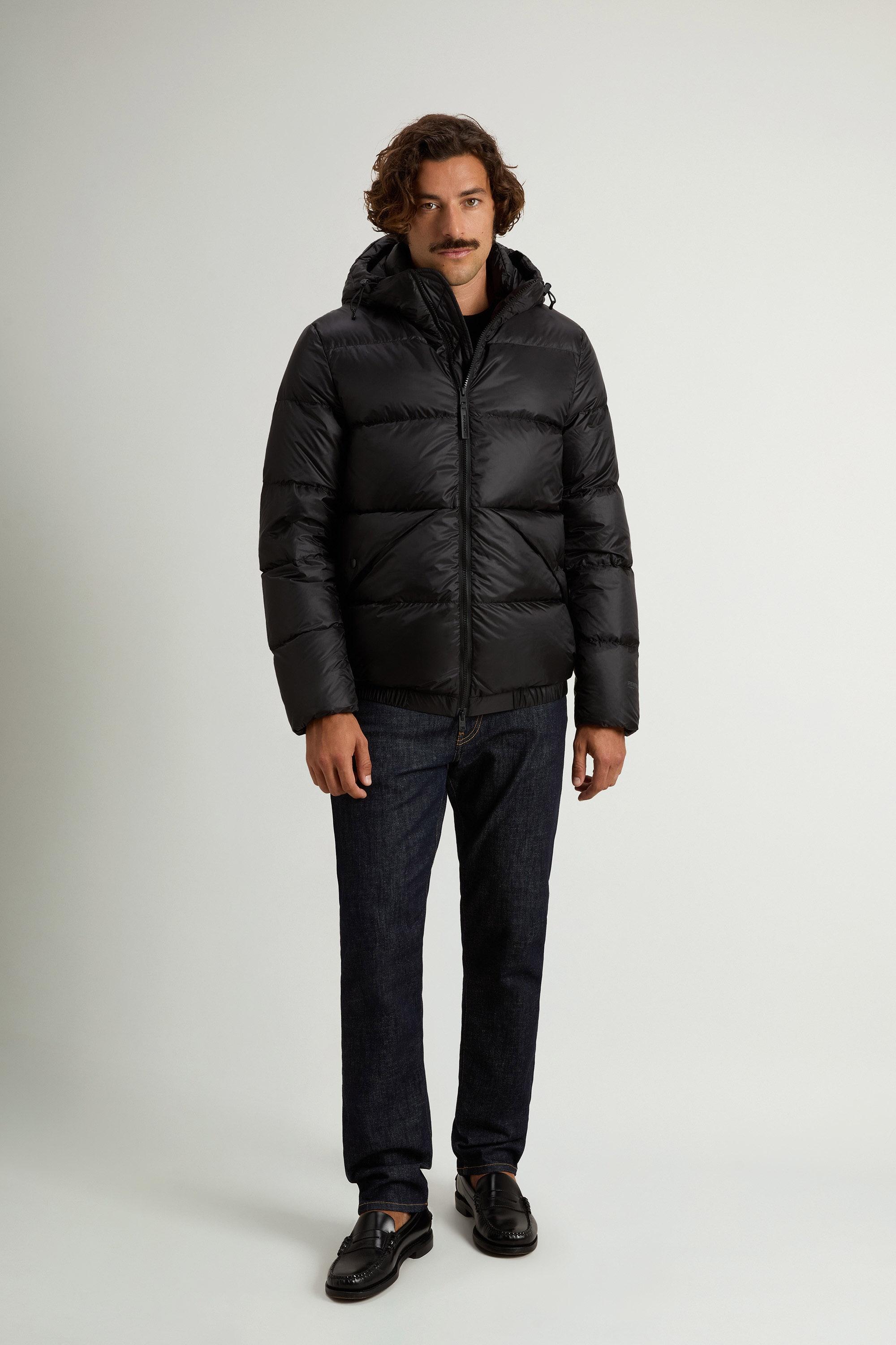 Quilted down jacket in recycled Pertex® Quantum fabric with hood Black photo 1 | Woolrich