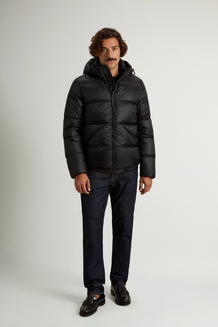 Quilted down jacket in recycled Pertex® Quantum fabric with hood Black photo 2 | Woolrich