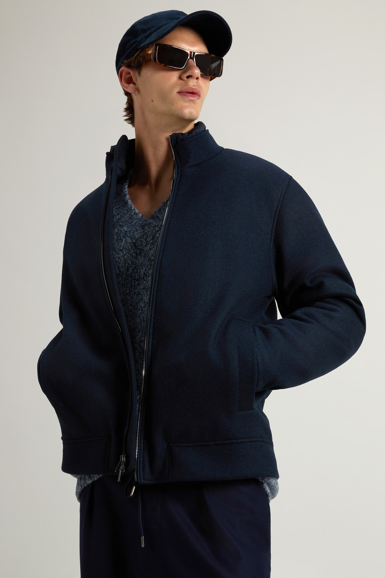 Lewis Bomber Jacket in Wool and Cotton Blend Blue photo 4 | Woolrich