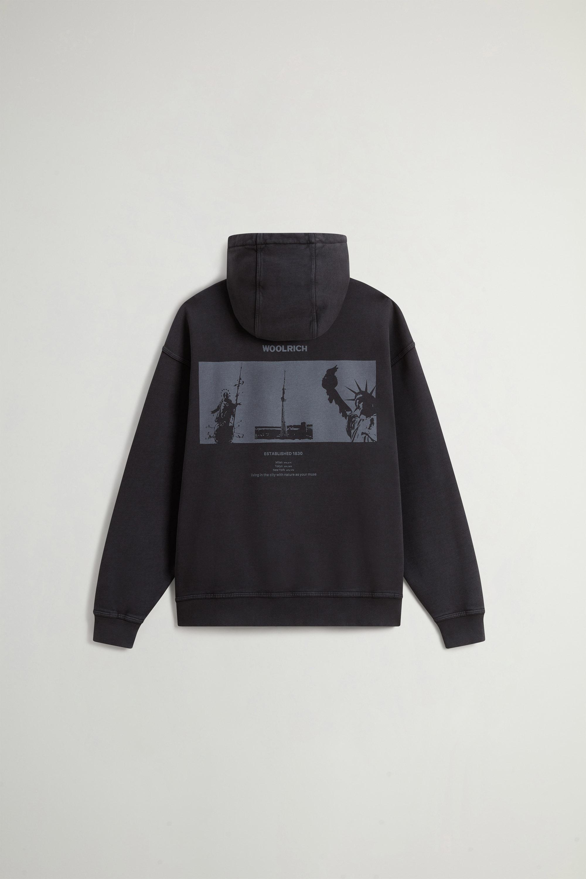 Teen Boys’ Garment-Dyed Pure Cotton Hoodie with Rear Print Black photo 6 | Woolrich
