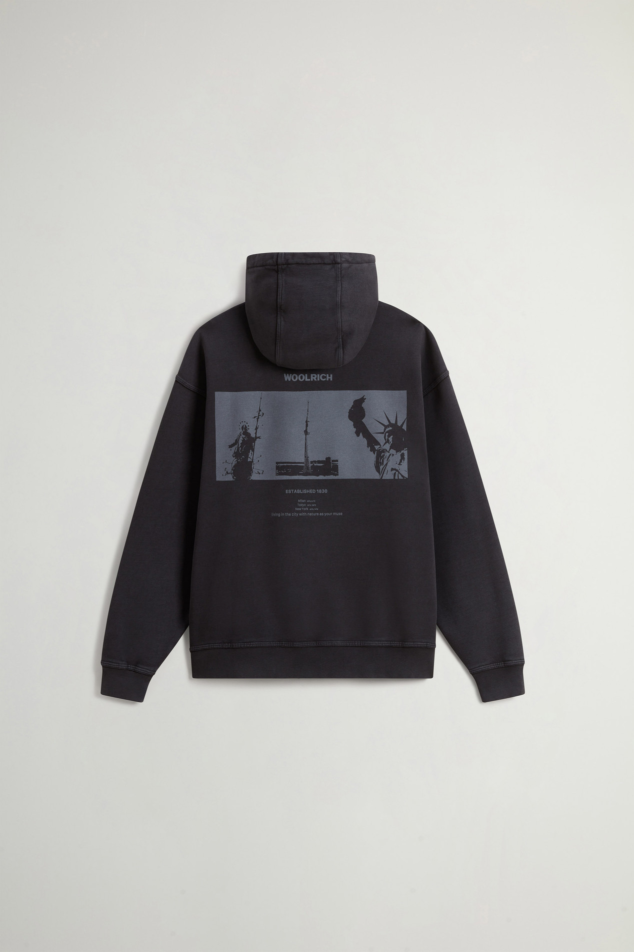Teen Boys’ Garment-Dyed Pure Cotton Hoodie with Rear Print Black photo 6 | Woolrich