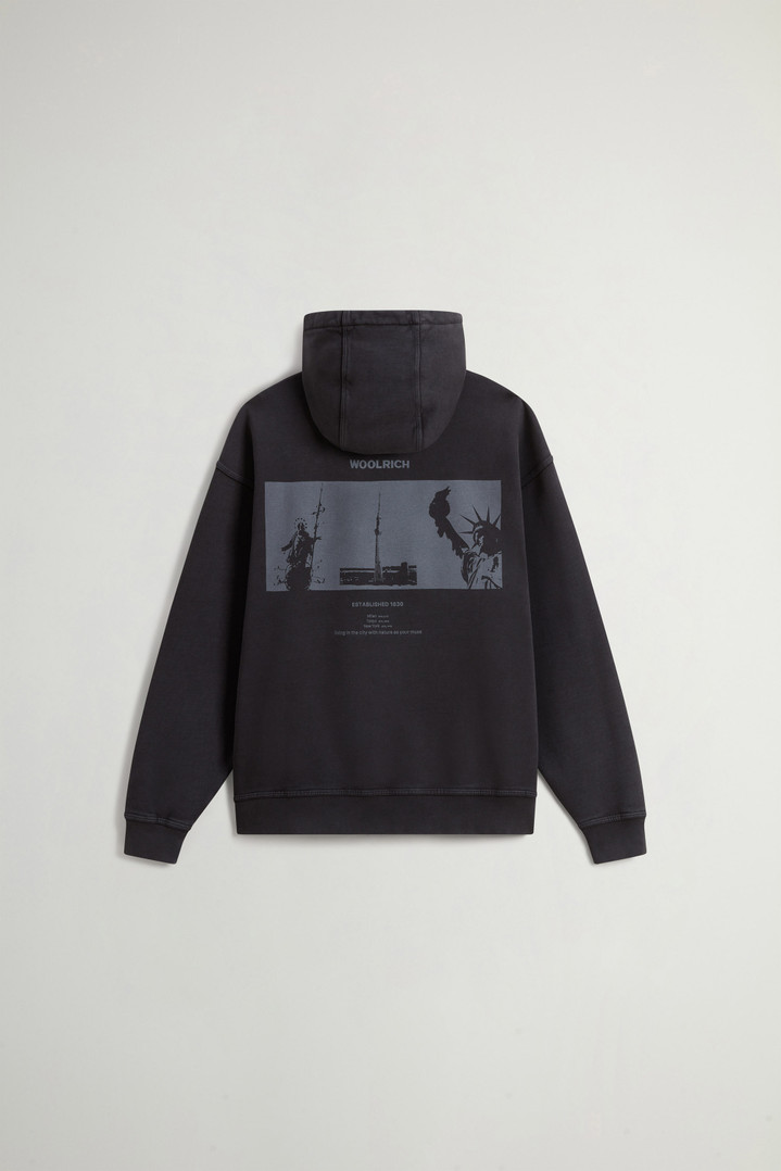 Teen Boys’ Garment-Dyed Pure Cotton Hoodie with Rear Print Black photo 6 | Woolrich