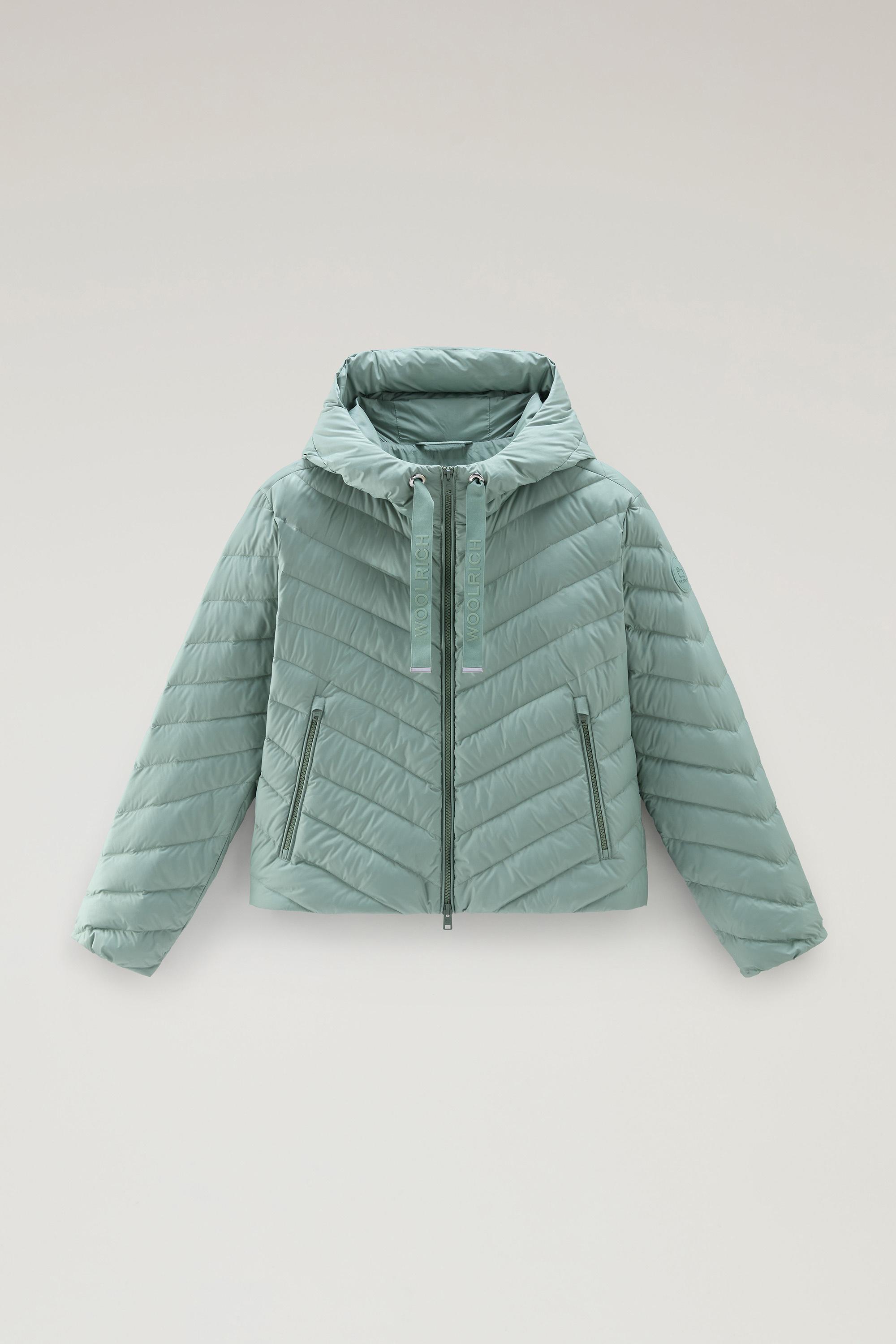 Microfibre Jacket with Chevron Quilting and Hood Green photo 1 | Woolrich