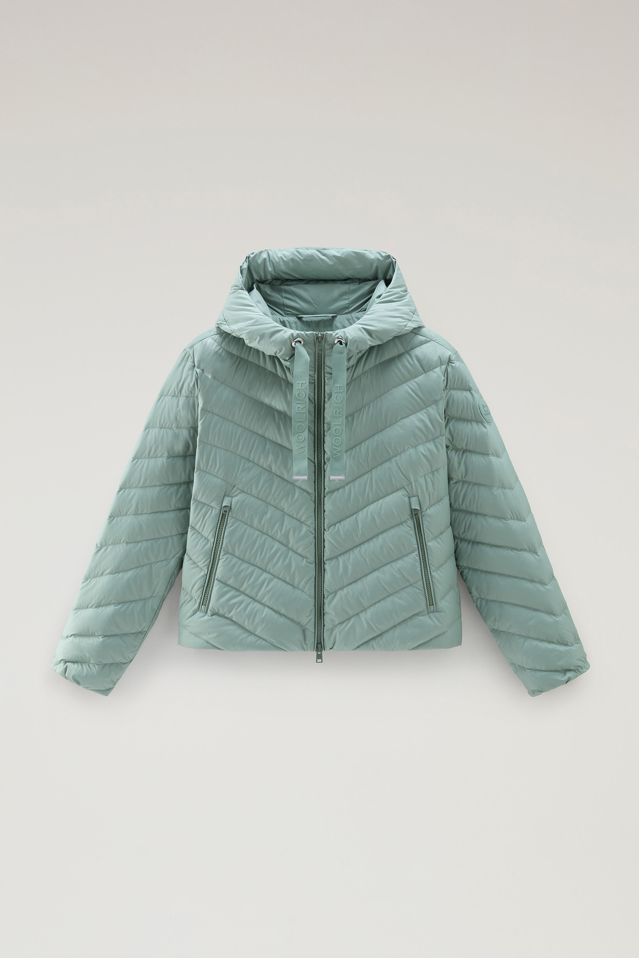 Microfibre Jacket with Chevron Quilting and Hood Green photo 1 | Woolrich
