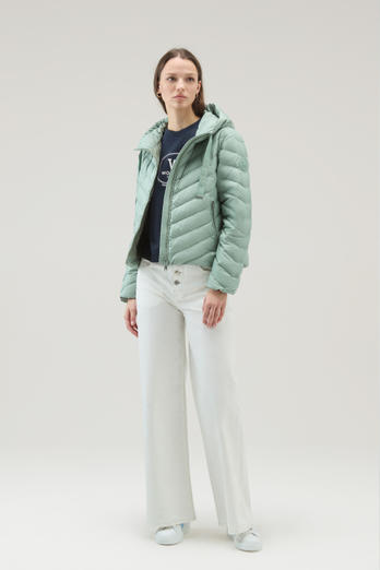 Microfibre Jacket with Chevron Quilting and Hood Green | Woolrich