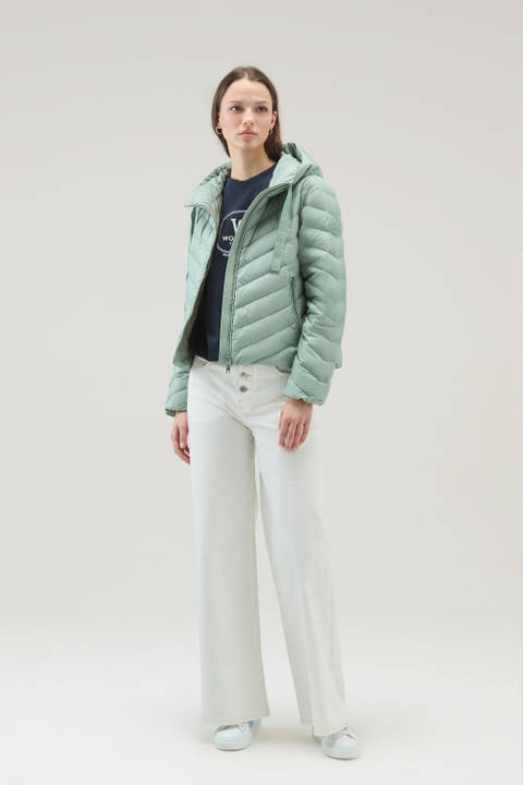 Microfibre Jacket with Chevron Quilting and Hood Green | Woolrich