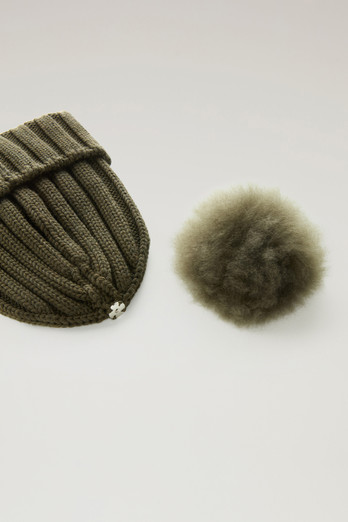 Women's Beanie in Pure Virgin Wool with Cashmere Pom-Pom green | Woolrich US