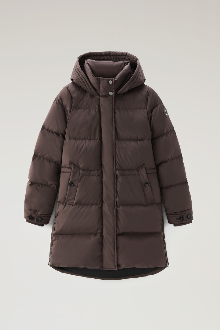 Hooded Alsea Down Jacket in Stretch Nylon Brown photo 1 | Woolrich