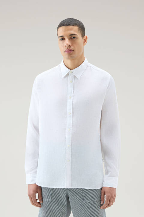 Chemise en pur lin teinte en pièce Blanc | Woolrich