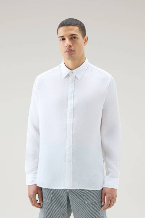 Overhemd van achteraf geverfd, zuiver linnen Wit | Woolrich