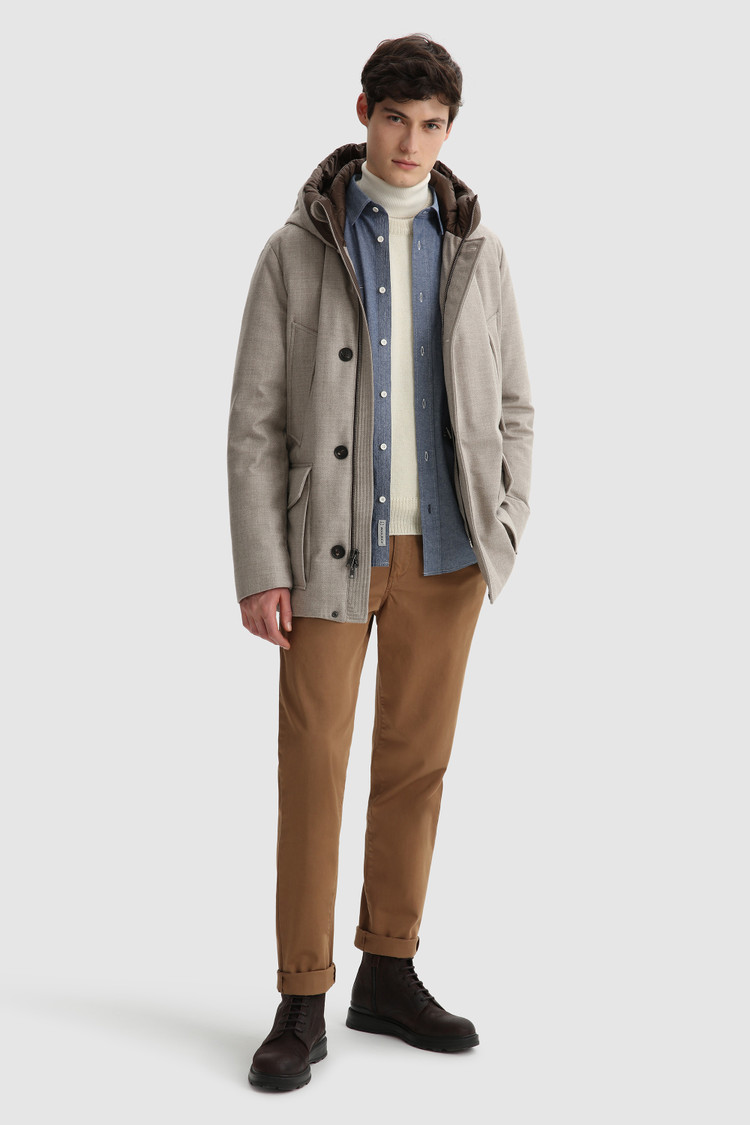 Luxe Arctic Parka van Italiaanse ecologische wol geraft met een Loro Piana-stof