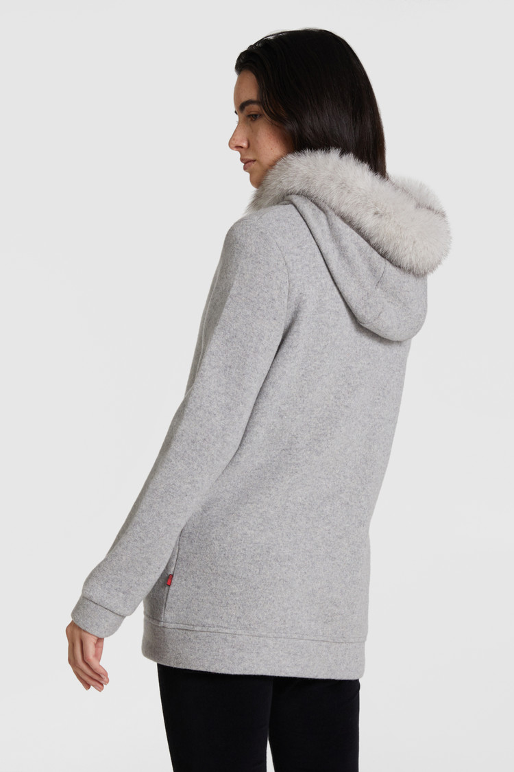 Wool-cotton zipped sweatshirt with hood
