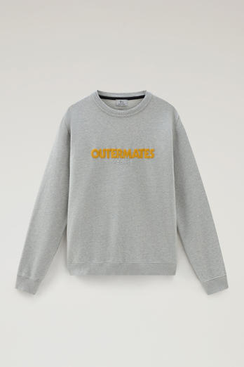 Pure Cotton Crewneck Sweatshirt with Embossed Print Gray | Woolrich