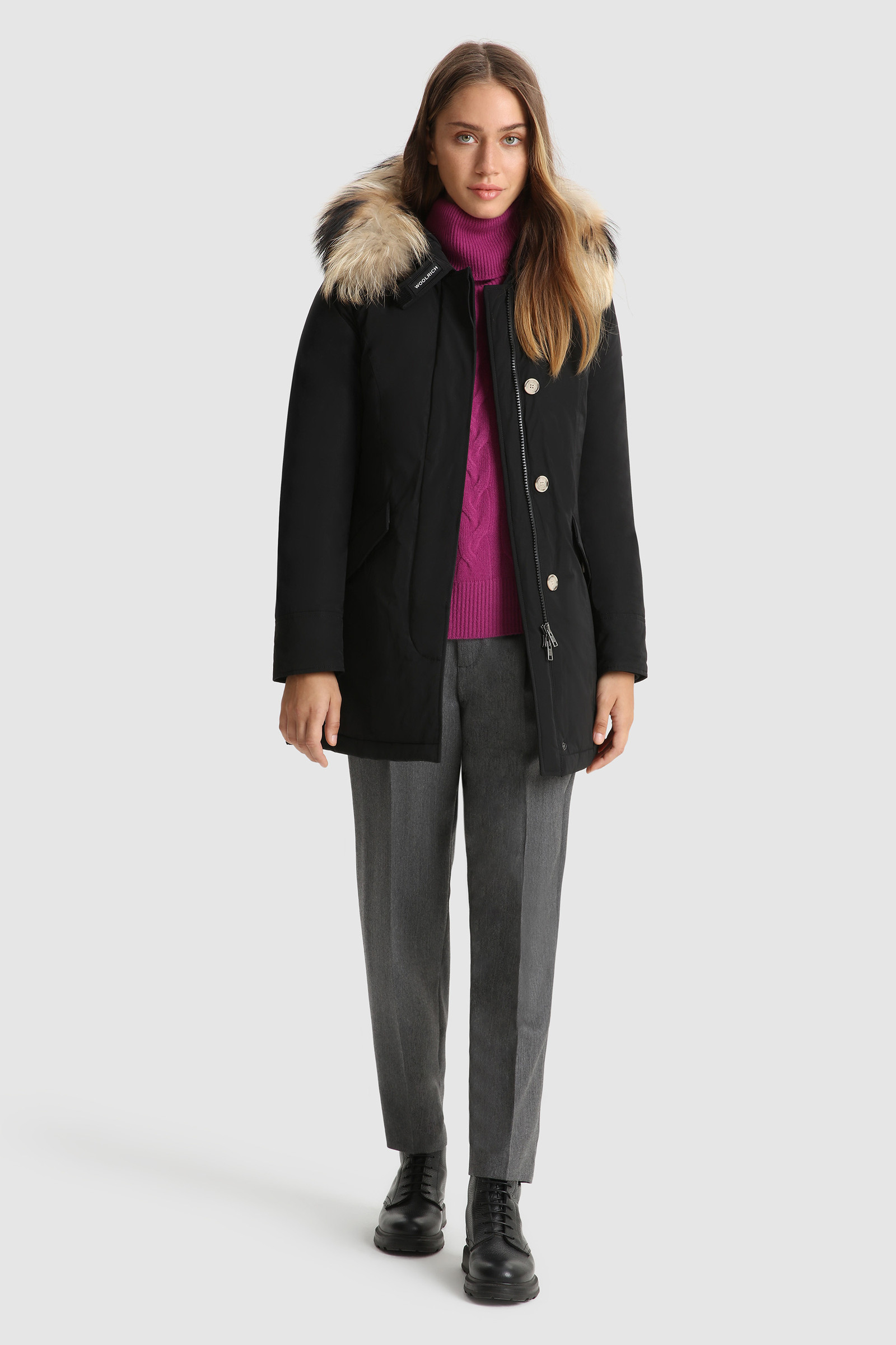 Arctic Parka in City Fabric with Removable Fur - Women - Black