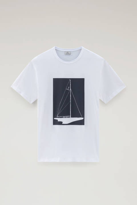 T-Shirt aus reiner Baumwolle mit nautischem Print Weiß photo 2 | Woolrich