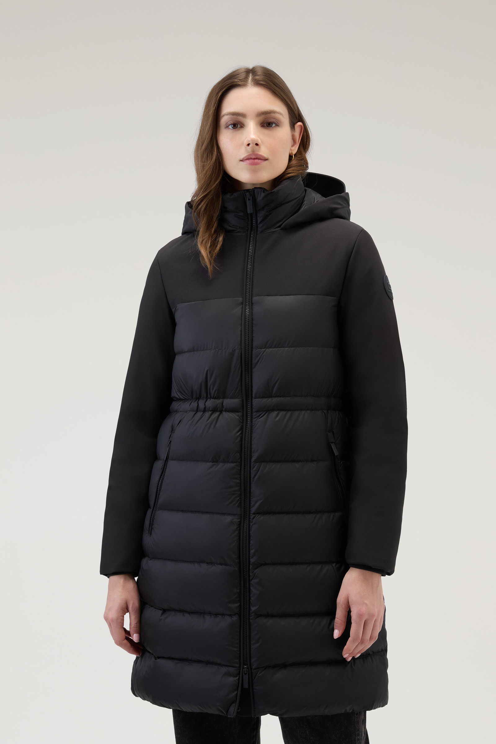 Women's Hybrid Quilted Parka in Tech Softshell Black | Woolrich USA