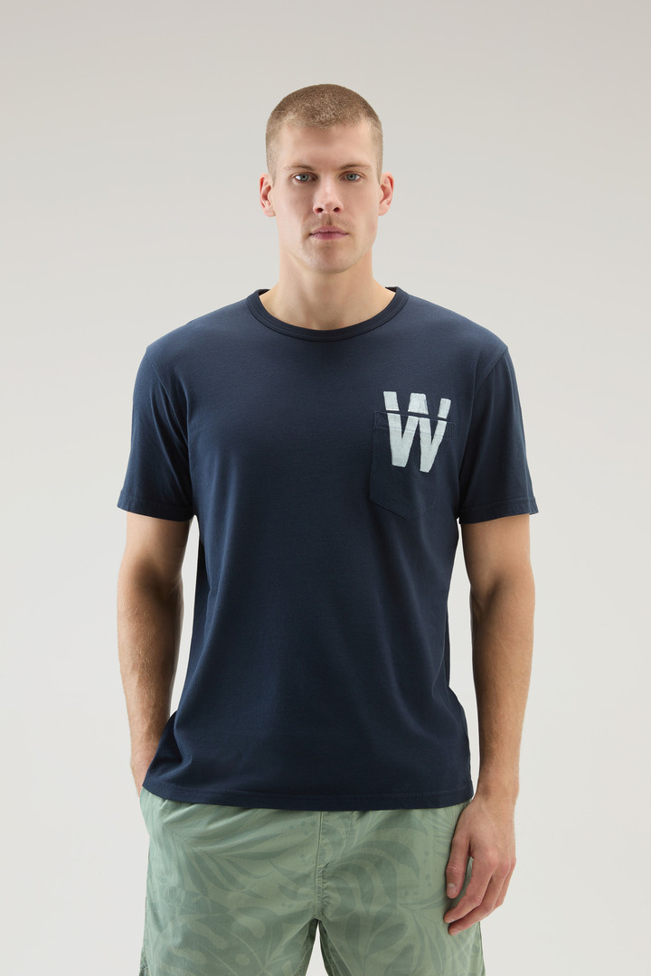 Woolrich Men Pure Cotton T-Shirt With Chest Pocket Blue Size L