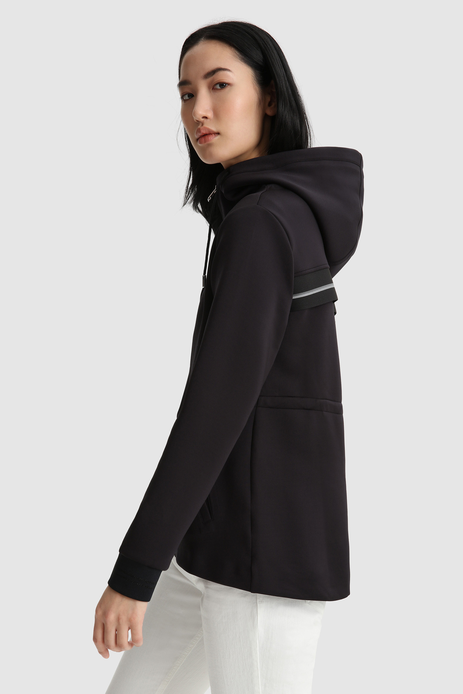 Stretch Cotton Full-Zip Hoodie Black photo 3 | Woolrich