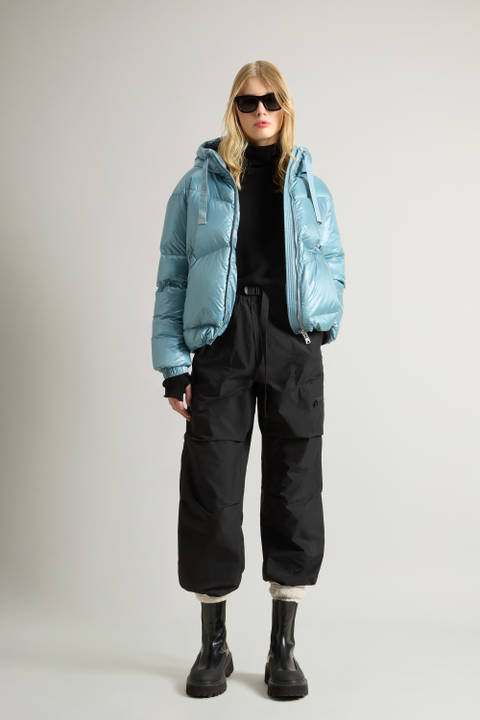 Aliquippa Short Down Jacket in Glossy Nylon Blue | Woolrich