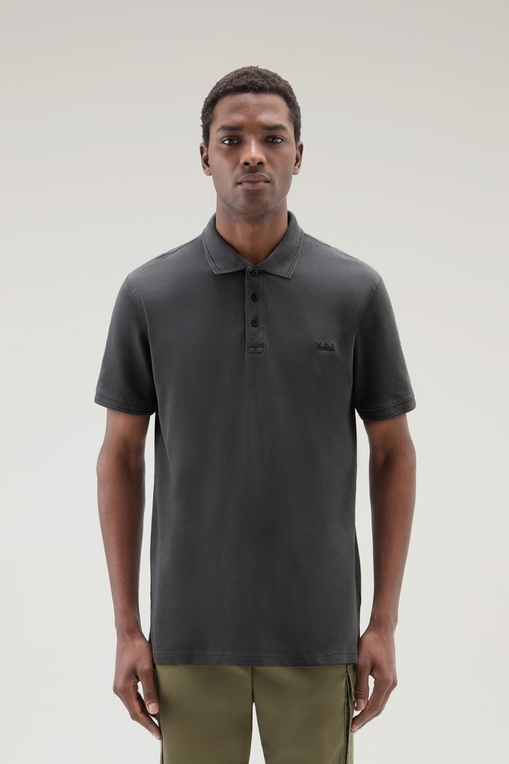 Garment-Dyed Mackinack Polo in Stretch Cotton Piquet Black photo 1 | Woolrich