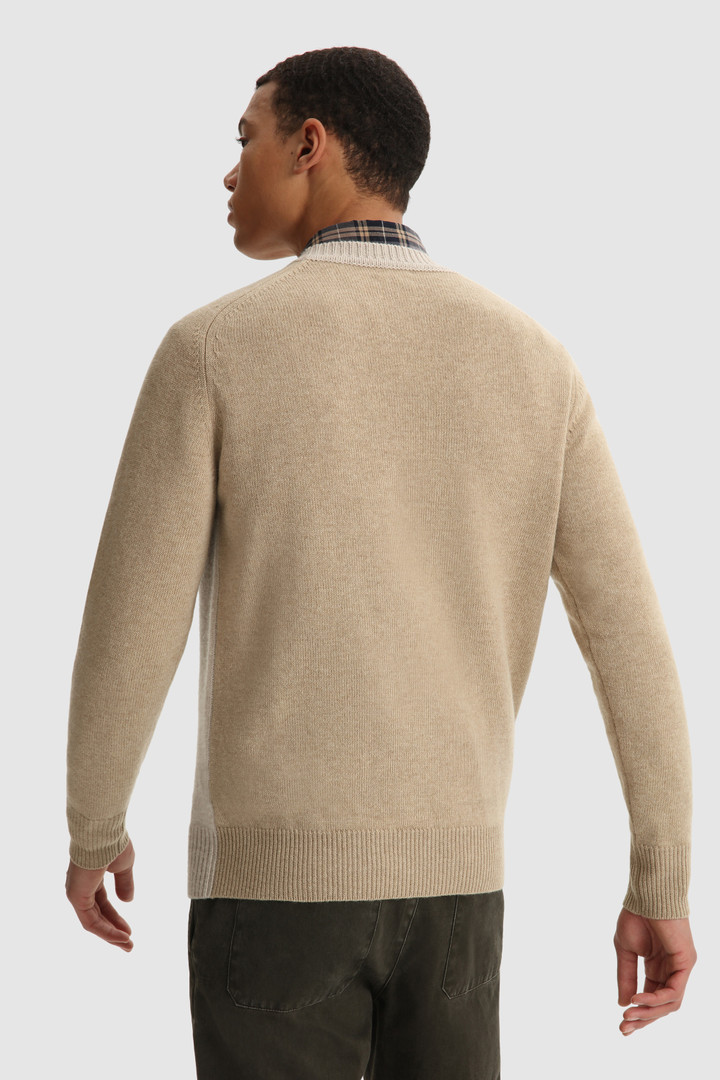 Crewneck color block sweater in pure wool